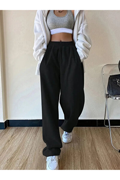 LOSSİA بنطلون رياضي نسائي أسود فضفاض مقاس كبير ذو قصة فضفاضة عالي الجودة من ا...