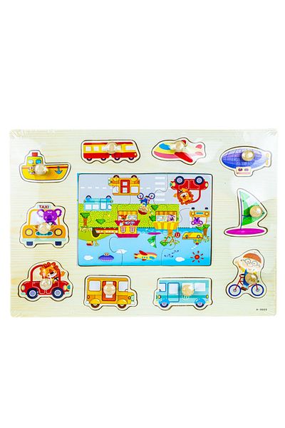 Nebunici Wooden puzzle, interlocking, with pins, vehicle model, for children, 16 pieces, 25.3 x 28.5 x 2 cm