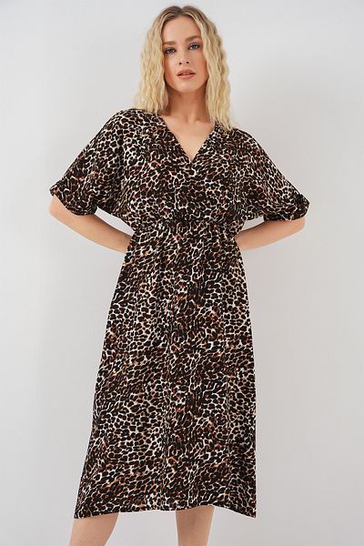 Bigdart Women's Patterned Short Sleeve Dress 2569 - C. Brown