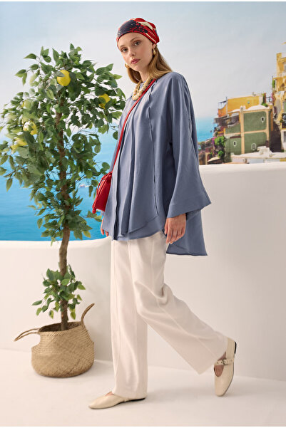 HEQA Pile Detaylı Gömlek Lavanta Mavi