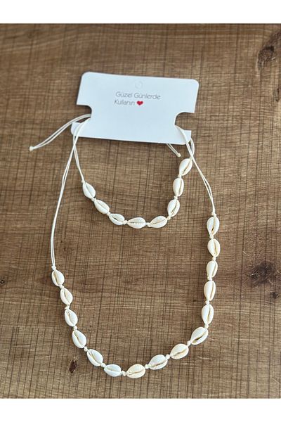 asal takı Seashell Necklace Bracelet Set Adjustable Cord