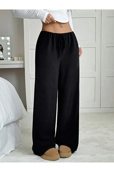 LOSSİA Γυναικείο μαύρο φαρδύ παντελόνι φόρμας μεγάλου μεγέθους, υψηλής ποιότη...