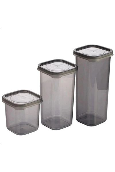 ÇERÇİCİ 3 Pieces 3 Size Plastic Jar Storage Container with Lid Square Model