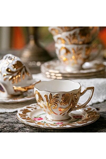 manushum El Boyama Porselen Frezya Çay Fincanı-beyaz 1 Adet