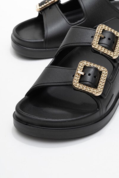 CCWAY AYAKKABI Women's Velcro Sabo Slippers Black