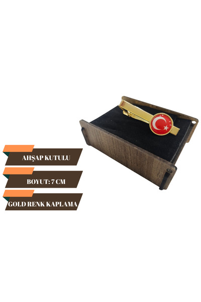 Elegante Cravatte Ay Yıldız Temalı Ahşap Kutulu Kravat İğnesi