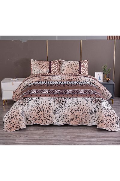 FIONNA.RO 2-Sided Quilted Cotton Blanket - Brown Animal Print