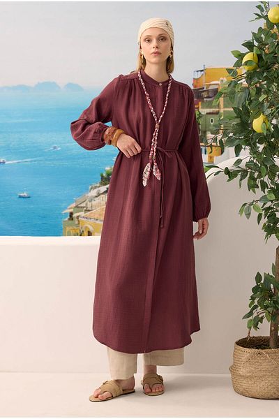 HEQA Μακρύ πουκάμισο μουσελίνας Claret Red