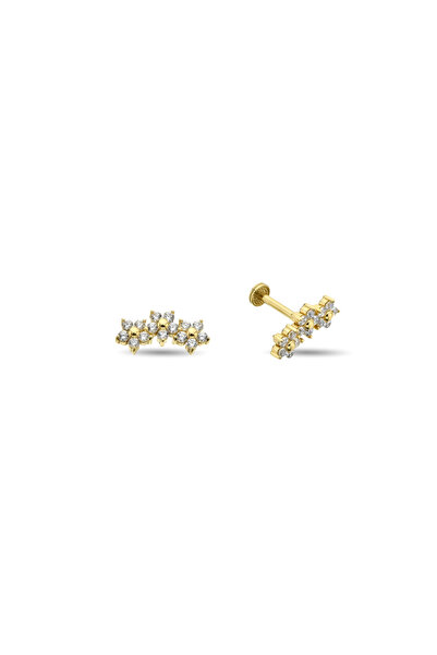 SESERA Taşlı Üç Çiçekli Altın Tragus Piercing