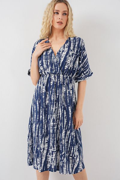 Bigdart Women's Patterned Short Sleeve Dress 2569 - Navy Blue