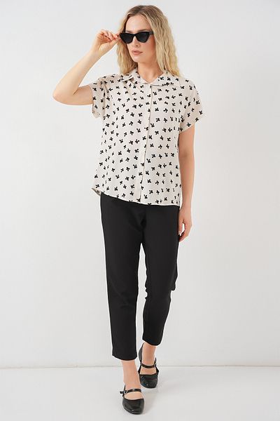 Bigdart Women's Short Sleeve Patterned Shirt 20310 - Cream