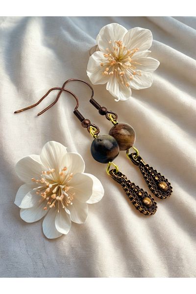 ayrestyle أقراط رودونيت من الحجر الطبيعي مقاس 5 سم - زخرفة بوهيمية هندسية من الزاماك بلون النحاس الداكن