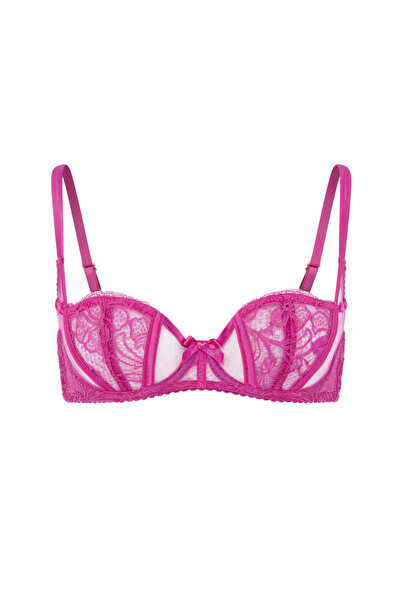 Agent Provocateur Rozlyn Magenta Balconette Destekli Sütyen - Dantel ve Şeffaf Tüllü Kadın İç Giyim