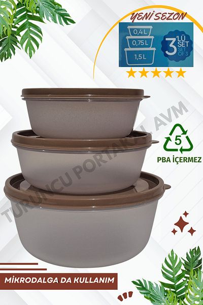 Turuncu Portakal Storage Container with Lid Suitable for Microwave and Deep Freezer (Set of 3) Kitchen Organizer Round Organizer