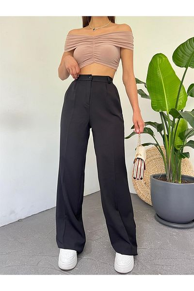 HARMONY GLOBAL Women's Black High Waist Pleated Palazzo Pants – Straight Cut, Loose-Legged, Stylish and Comfortable Casual Trousers