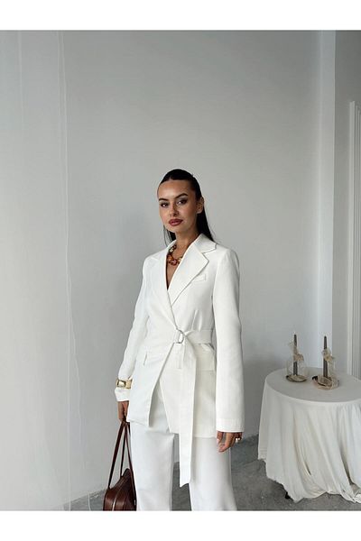 mydukkan.co Metal Buckle Belted Jacket