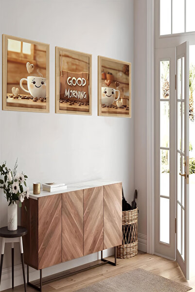 kutuTR 🌞 Good Morning Neşesi – 3’lü MDF UV Baskılı Sevimli Kahve Tablo Seti ...