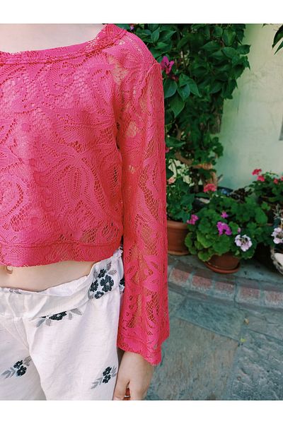 Eylül Lace Crop with Suspender Inside Combed Cotton T-Shirt