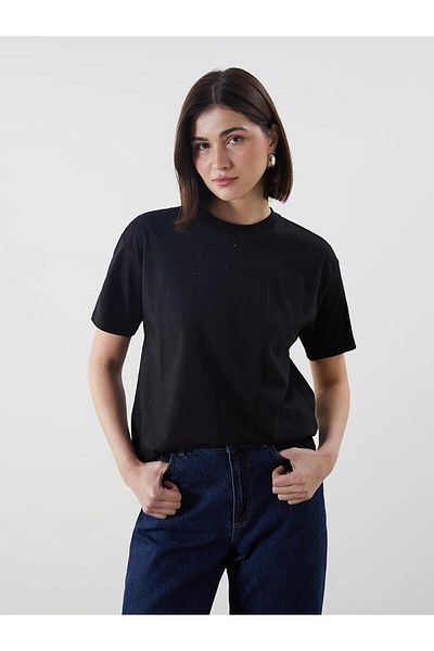 LC Waikiki Γυναικείο μπλουζάκι LCW Modest Crew Neck Stoned (S5)