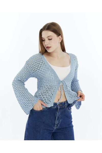 MA ananas Openwork String Tied Short Cardigan
