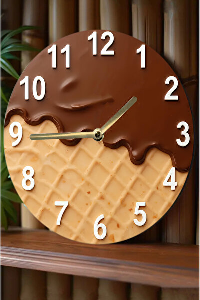 kutuTR 🍫 Tatlı Saat – Dondurma Külah Desenli 3D Görünümlü MDF Duvar Saati (33 cm) SDW338