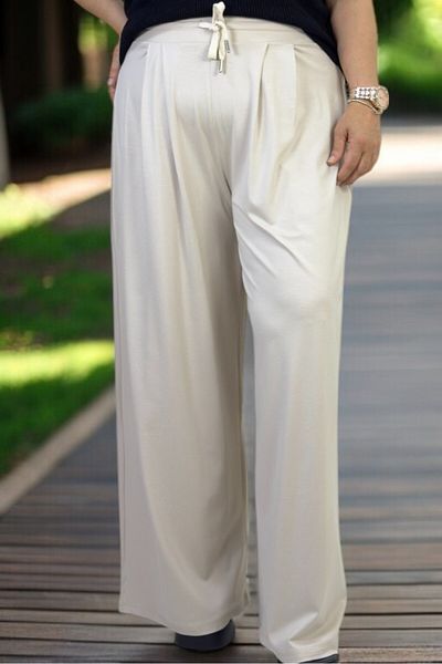 yagmurberen Ful Lycra Front Back Pleated Waist Elastic Wide Leg Large Size 2 Thread Combed Cotton Pants