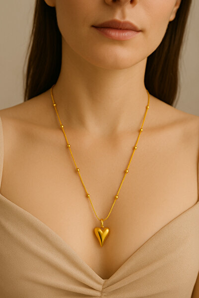Lorvia Gold Color Steel Heart Necklace – Elegant Heart Women's Necklace |   S...