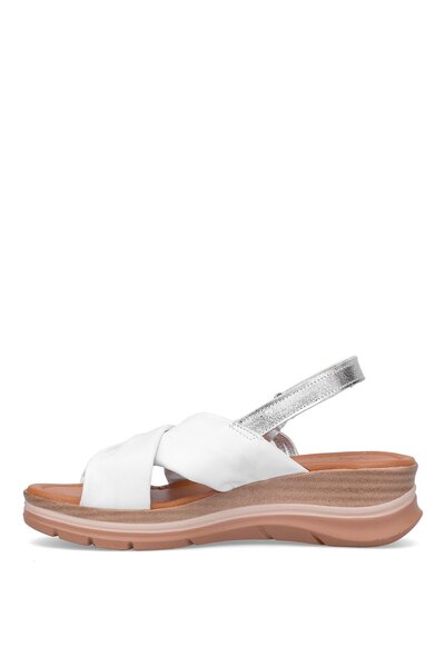 Ayakkabı Fuarı Elit Zeyn 8066 Women's Genuine Leather Wedge Heel Sandals White