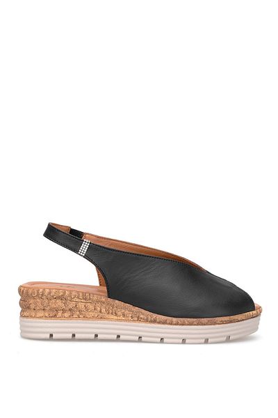 Ayakkabı Fuarı Elit Zeyn8094 Women's Genuine Leather Orthopedic Wedge Heel Sandals Black