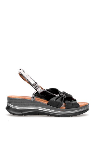 Ayakkabı Fuarı Elit Zeyn 8066 Women's Genuine Leather Wedge Heel Sandals Black