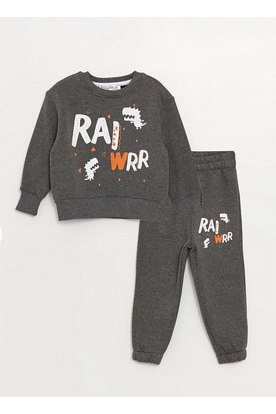 Calimera Kids Anthracite Crew Neck Long Sleeve Printed Baby Boy 2-Piece Set