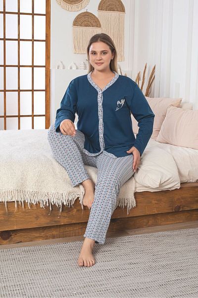 Asel Set de pijamale din țesătură de bumbac cu mâneci lungi și nasturi