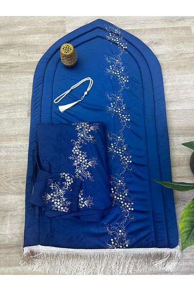 smart home Prayer set consisting of an embroidered padded sponge rug, a prayer sheet, excellent soft, cool material for comfort, an incense burner, and a prayer beads.