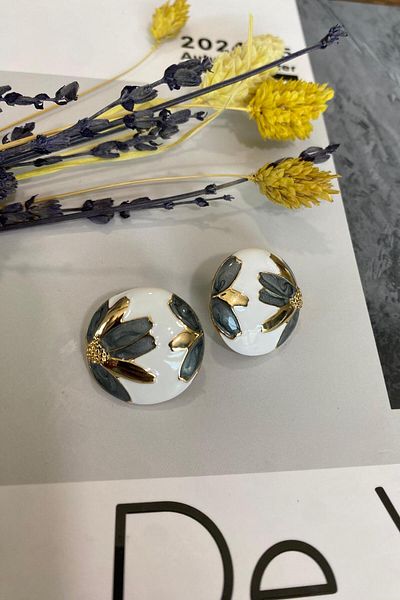 İthal 1521 Imported Flower Embroidered Earrings