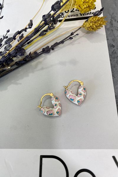İthal 1524 Imported Pink Heart Earrings