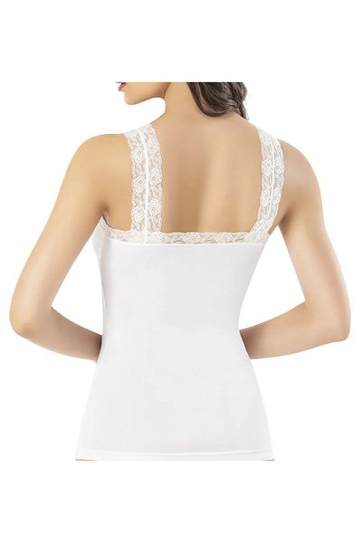 Loule Women's Lace Detailed Modal & Cotton Strap White Tank Top Ll.K66.O06.001