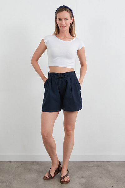 Fulla Moda Plaid Linen Look Shorts with Tie Waist