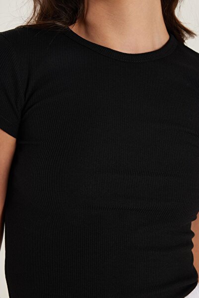 Tudors Women's Slim Fit Slim Fit Crew Neck Modal Fabric Black Blouse