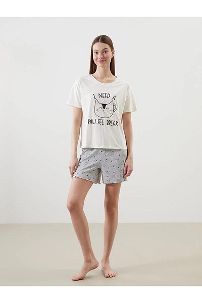 LC Waikiki Σετ πιτζάμες Lcw Dream Crew με στάμπα γυναικεία σορτς (S5)