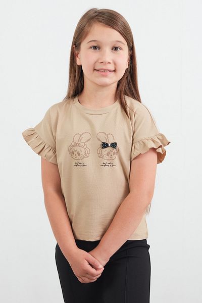 Fulla Moda Μπλουζάκι για κορίτσια με βολάν με στάμπα Rabbit