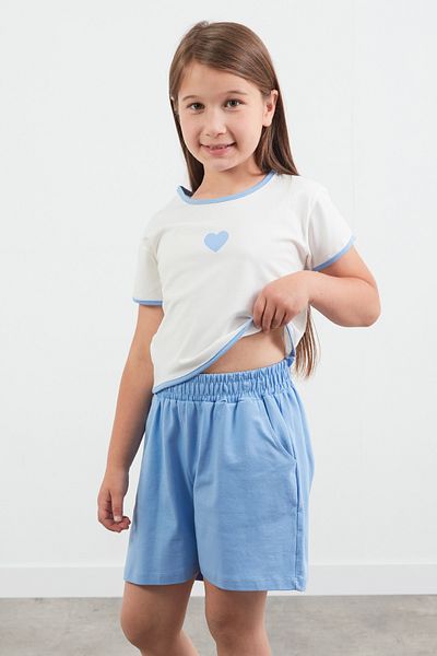Fulla Moda Heart Printed Ribbed Girl's Shorts Set