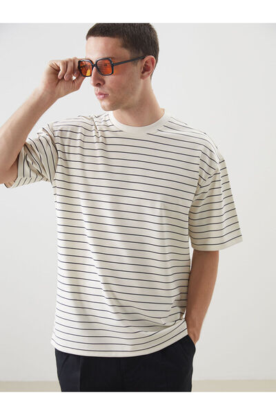 LC Waikiki Ανδρικό μπλουζάκι NEVAVM με ριγέ γιακά και διαφορετικό σχέδιο