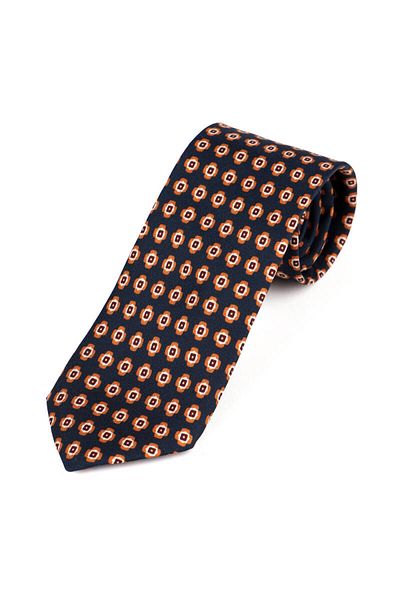 Bursa İpek Navy Blue Patterned Silk Tie Set
