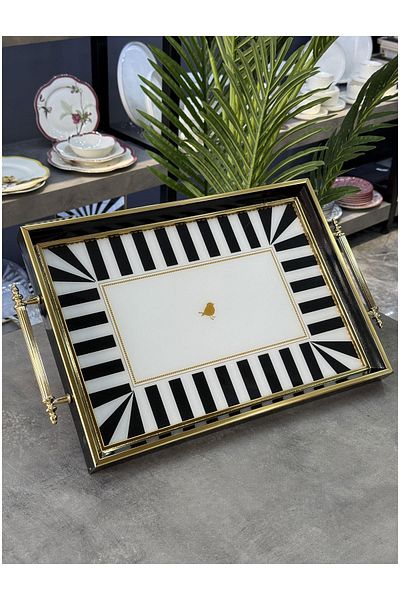 Doğudeko Black Line Rectangular Tray with Handles