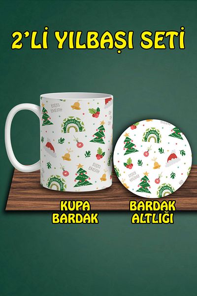 HobiShop Christmas Themed Mug and Coaster Set