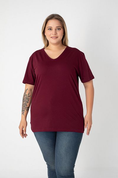 Orly More Slit Cotton Women's V-Neck Plus Size T-Shirt
