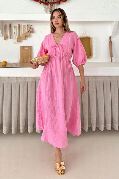 Olcay Halbärmeliges Musselinkleid mit elastischem Bund und Spitzendetail ROSA 9331-E