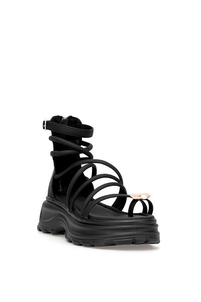 Voyager B119 Women's Genuine Leather Flat Sandals Black