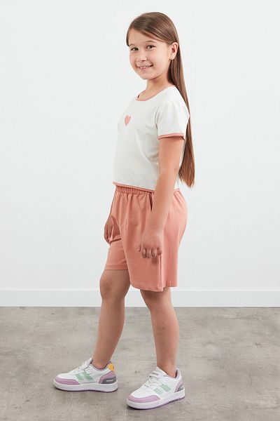 Fulla Moda Heart Printed Ribbed Girl's Shorts Set