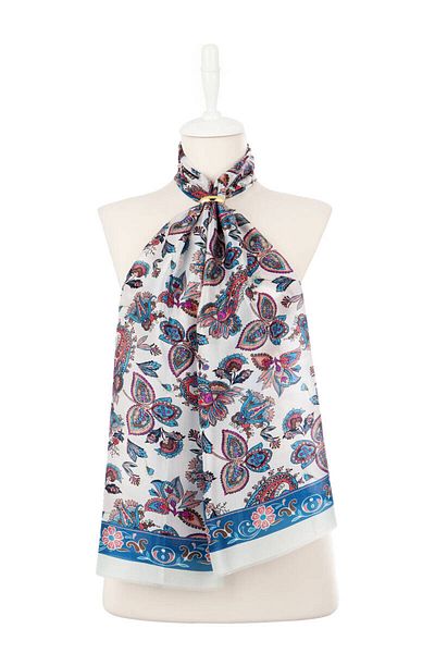 Bursa İpek Petrol Blue Shawl Pattern Voile Silk Scarf
